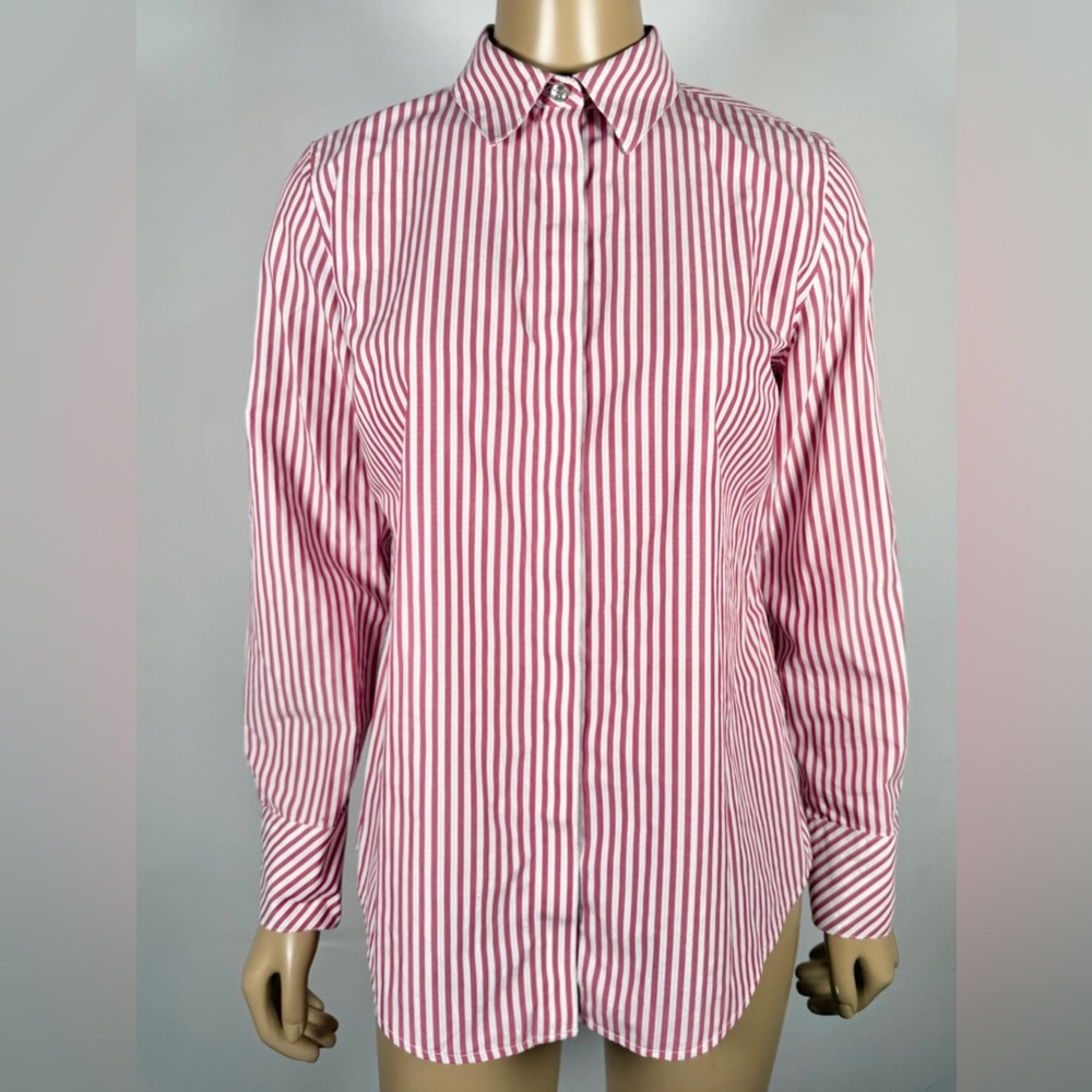 Chico's Women’s Size 0 (Small) No-Iron Striped Button-Front Shirt Cotton Blend